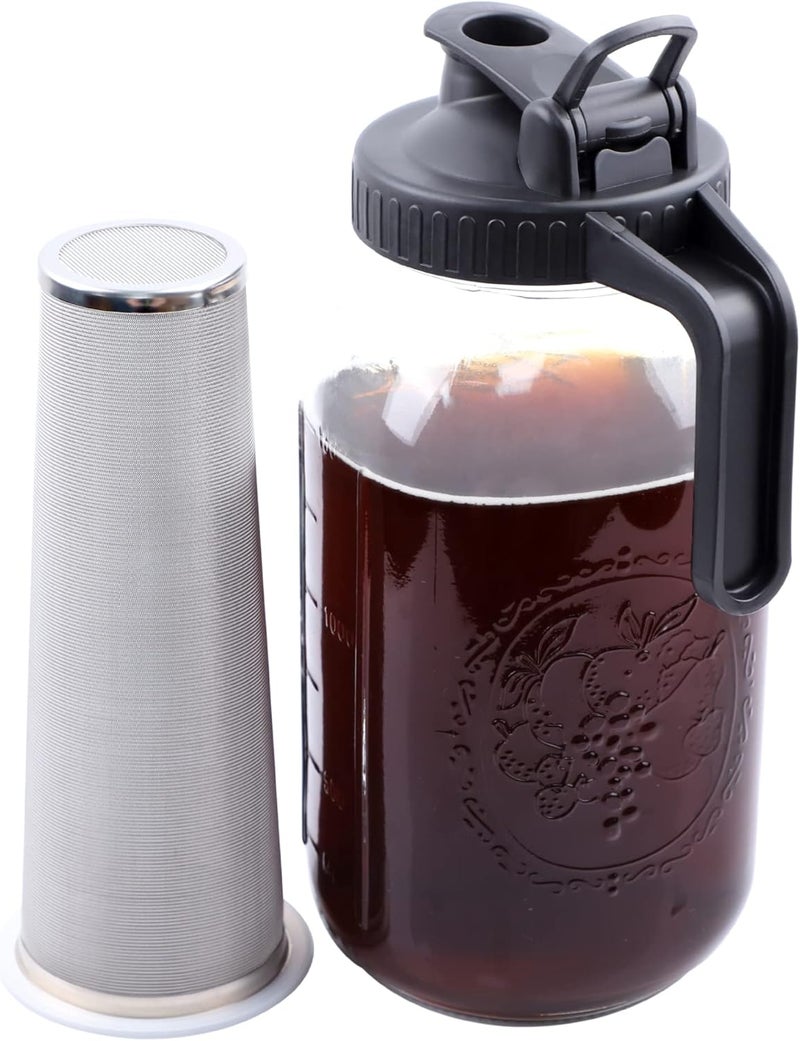GMSWEET Cold Brew Mason Jar Coffee Maker 64 Oz Wide Mouth Mason Cold Brew Pitcher With Coffee Filter Airtight & Leak-Proof For Coffee, Iced Tea - Image 1